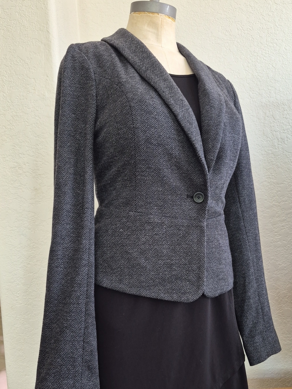 Banana Republic 30% Wool blend Herringbone print One Button Blazer Sz 8